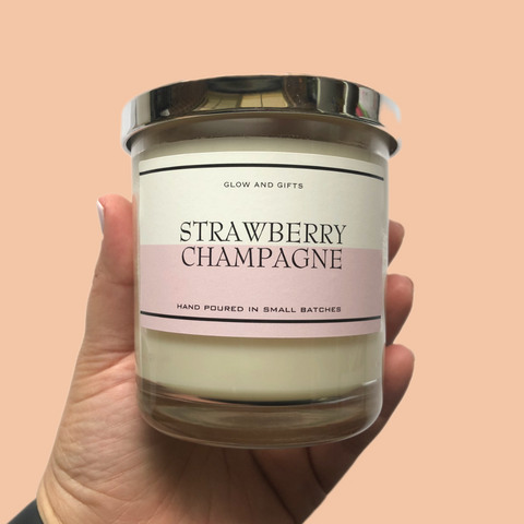 Strawberry & Champagne Candle, by Glow & Gifts