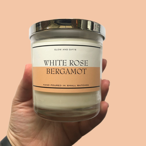 White Rose & Bergamot Candle, by Glow and Gifts